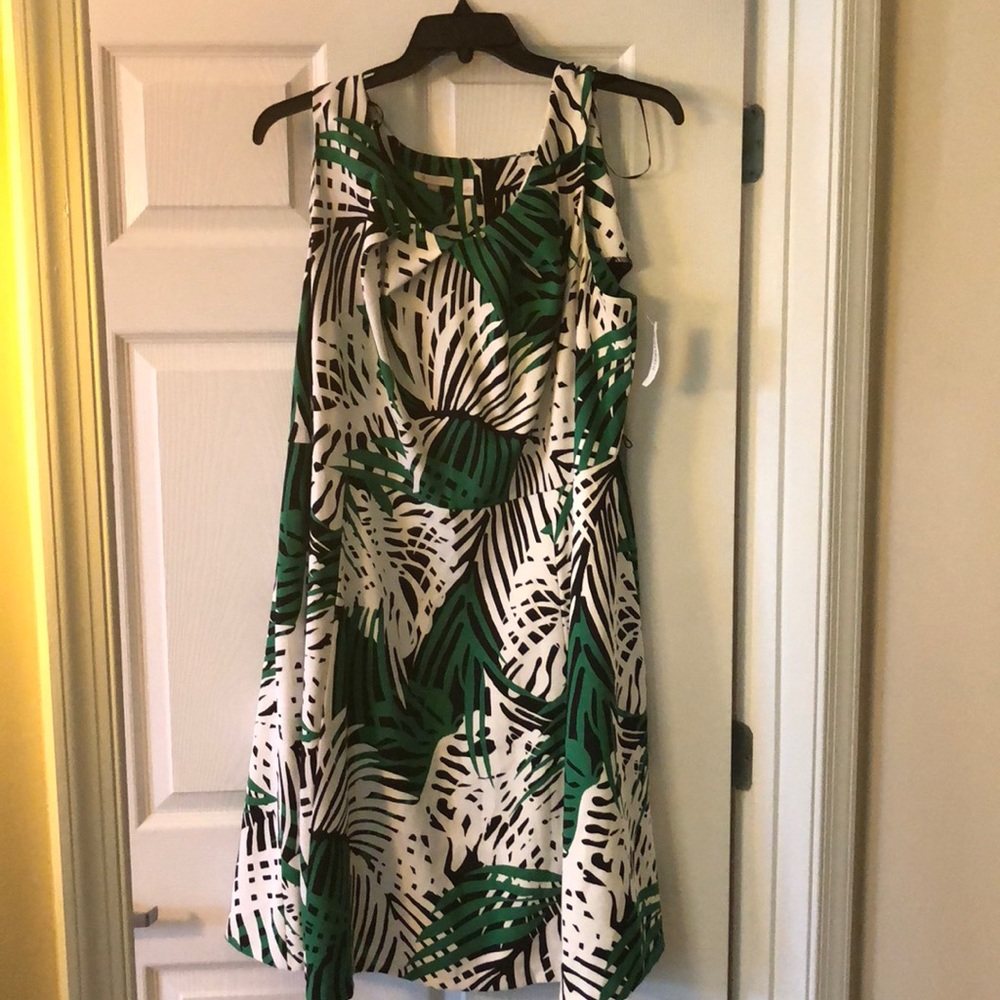Green and white floral sleeveless dress